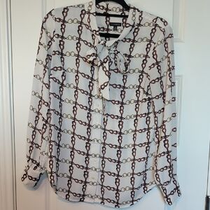 Talbots Chain Pattern Blouse with Bow Tie